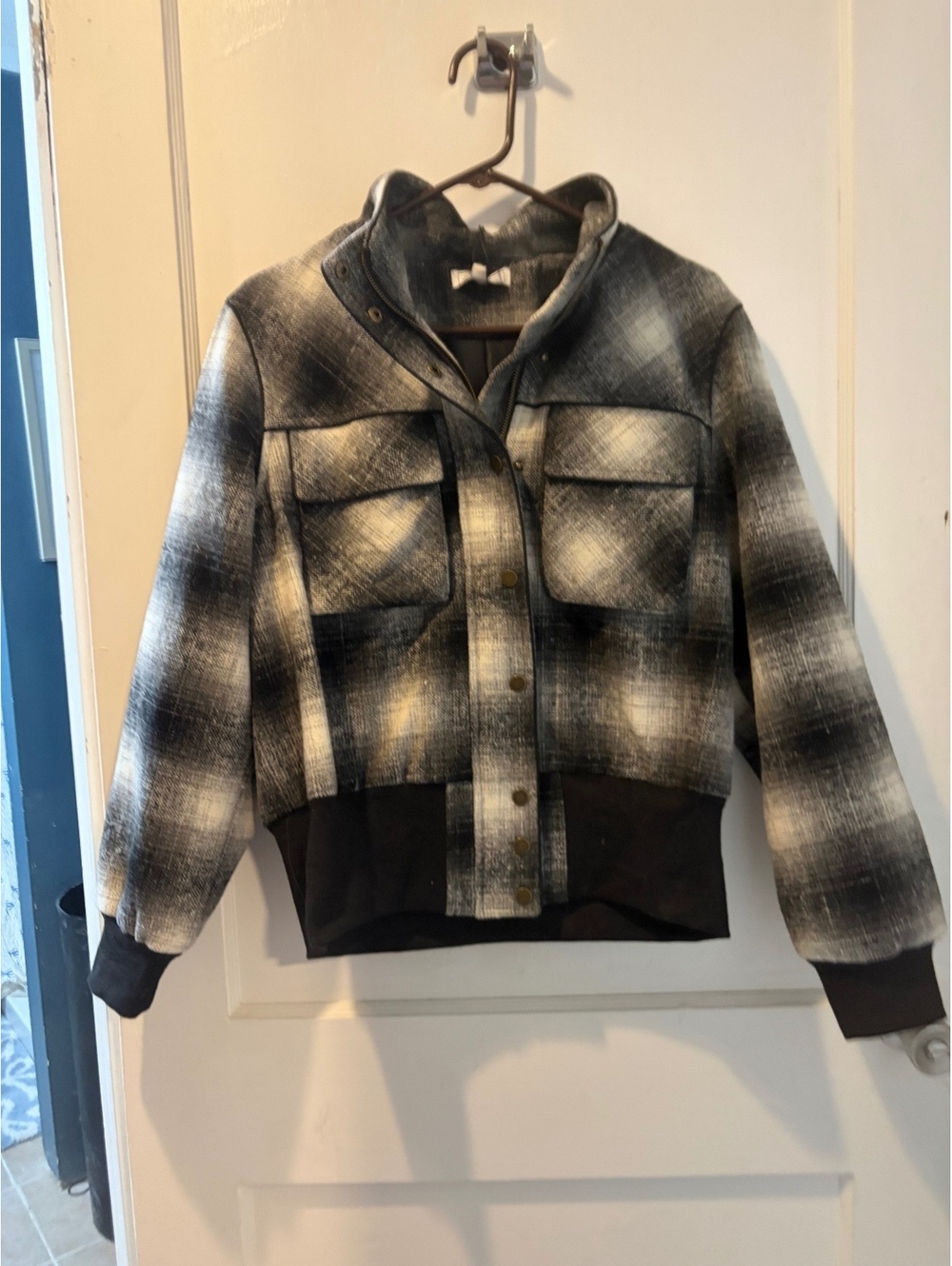 W.A.Y black and gray plaid zip jacket